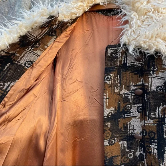 ILGWU Union Made | Rare Vintage 60s 70s Tapestry Penny Lane Duster Fur Coat - Picture 9 of 15